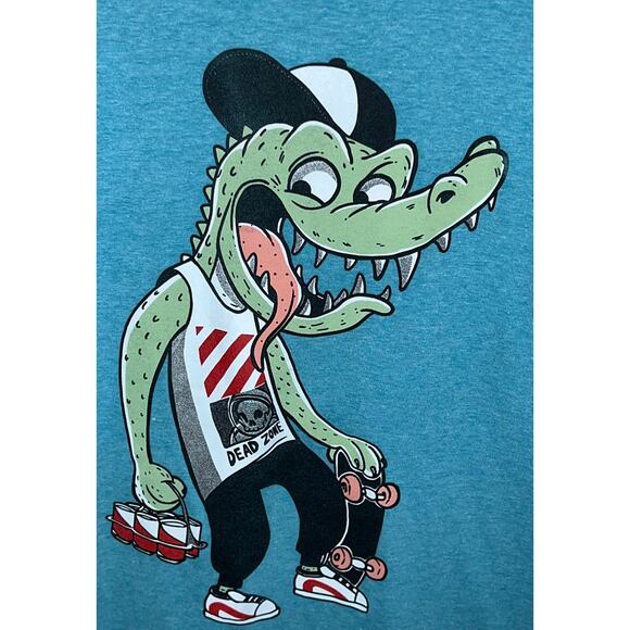 Cuidado Con El Perro XG Graphic T-Shirt Alligator Skateboard Beer Pong Tee Blue - Picture 2 of 11